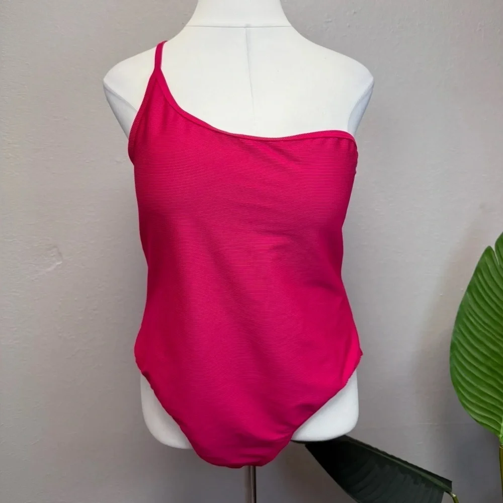 J. Crew Hot Pink Ribbed One Shoulder Swimsuit - New - Size 22